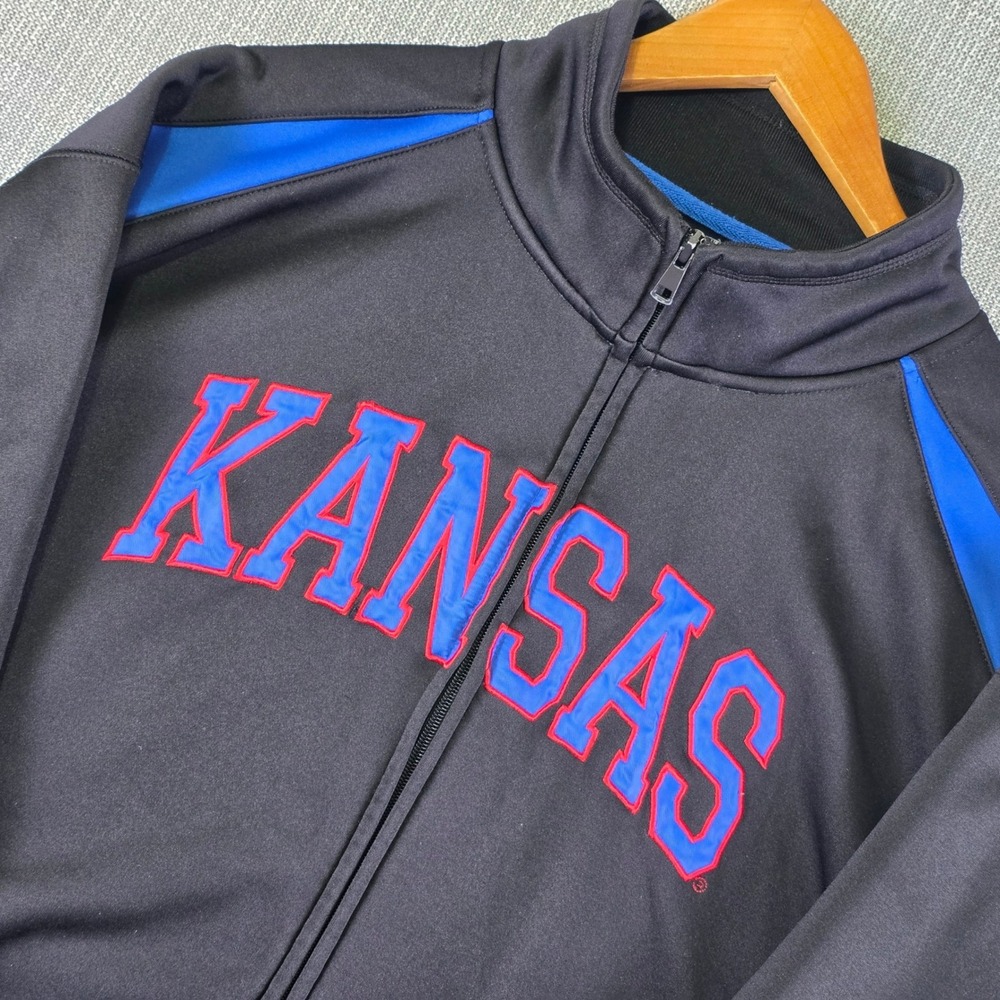 University of Kansas Jayhawks KU Track Jacket Mens XL Black Full Zip Shimmer